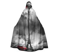 YQxwJL Auto Rossa Davanti Alla Torre Eiffel Stampa Mantello Delle Donne Con Cappuccio Mantello Cappotto Inverno Caldo Lungo Mantello Cosplay Costumi Masquerade Dress Up