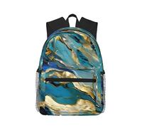 Yqxwjl Bellissimo zaino con stampa pavone per donne e uomini, borsa per computer portatile, zaino leggero e casual da viaggio, Modello di marmo olio d'argento e lamina d'oro dell'azrite, One Size