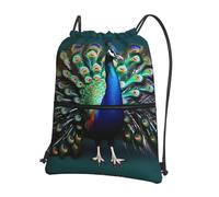 YQxwJL Bellissimo zaino sportivo con coulisse stampato pavone da donna, borsa da spiaggia, zaino sportivo, borsa da viaggio, nero, One Size, nero, Taille unique