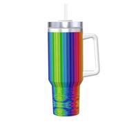 YQxwJL Bicchiere con stampa a righe arcobaleno con manico e cannuccia, tazza da caffè caldo/freddo per donne e uomini, regalo di compleanno