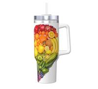 YQxwJL Bicchiere con stampa arcobaleno di verdure e frutta con manico e cannuccia, tazza da caffè caldo/freddo Ice Bully per donne e uomini, regalo di compleanno