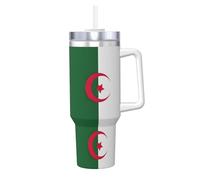 YQxwJL Bicchiere con stampa bandiera dell'Algeria con manico e cannuccia, tazza da caffè caldo/freddo, per donne e uomini, regalo di compleanno