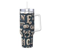 YQxwJL Bicchiere con stampa di lettere e numeri, con manico e cannuccia, tazza da caffè caldo/freddo, per donne e uomini, regalo di compleanno