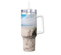 YQxwJL Bicchiere da caffè caldo/freddo con stampa di paesaggi sulla spiaggia, con coperchio e cannuccia, per donne e uomini, regalo di compleanno