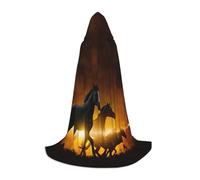 YQxwJL Black Horses Red Glowing Clouds Print Carnival Full-Length Capo con cappuccio per adolescenti, mantello lungo caldo costume da strega vampiro strega strega