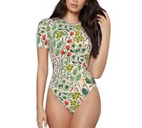 YQxwJL Body elasticizzato con stampa rosa lungo la strada, casual e elegante, con scollo rotondo e perizoma a scatto, taglie S-XXL, Nero , S