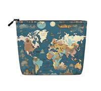 YQxwJL Borsa cosmetica con stampa di mappa del mondo, organizer per trucchi con cerniera carina borsa da viaggio borsa da toilette, nero, Taglia unica