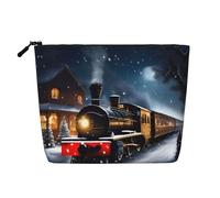 YQxwJL Borsa per cosmetici con stampa di treno ferroviario di Natale invernale con neve e treno notturno con cerniera carino sacchetti per il trucco borsa da viaggio borsa da toilette, nero, Taglia