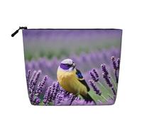 YQxwJL Borsa per cosmetici con stampa floreale con uccellino in lavanda viola, borsa per il trucco con cerniera, graziosa borsa da viaggio per articoli da toeletta, nero, Taglia unica