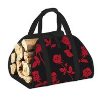 YQxwJL Borsa per legna da ardere in tessuto Oxford 600D con stampa teschio e rosa, resistente e impermeabile, con manico rinforzato