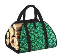 YQxwJL Borsa per legna da ardere Oxford 600D con stampa a squame di pesce verde, resistente e impermeabile, con manico rinforzato
