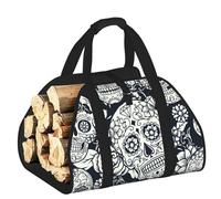 YQxwJL Borsa per legna da ardere Oxford 600D con stampa floreale e teschio, resistente e impermeabile, con manico rinforzato