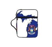 YQxwJL Borsa per matite con stampa della mappa della bandiera dello Stato del Michigan, con scomparti per penne, borsa per cosmetici impermeabile, borsa per telefono durevole
