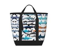 YQxwJL Borsa termica termica con stampa di squali, grande capacità, borsa per la spesa, borsa per la spesa, da viaggio, spiaggia, riutilizzabile, per adulti, nera, taglia unica, Nero , Taglia unica