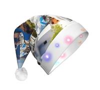 YQxwJL Cappello da elfo in feltro con immagine di vista sul mare e isola greca, cappello da elfo con luci LED, per adulti, per donne e uomini, ottimo regalo per le vacanze