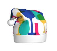 YQxwJL Cappello di Babbo Natale con stampa di bicchieri da cocktail e bottiglie di vino, cappelli di Natale in peluche, copricapo festivo, per feste di Natale da indossare tutti i giorni