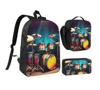 YQxwJL Cool Drums Set di 3 pezzi zaino borse con portapranzo astuccio per matite Set per viaggi, lavoro, campeggio, unisex