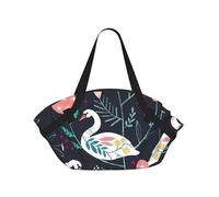 YQxwJL Coperta da picnic 2 in 1 con stampa di cigni floreali e borsa tote, tappetino da spiaggia all'aperto 94 cm, copertura pieghevole per il campeggio