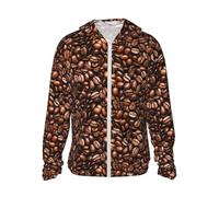 YQxwJL Divertente stampa chicchi di caffè tostato donne uomini protezione solare giacca con cappuccio leggera manica lunga camicia da sole con tasca per esterni, Nero , L
