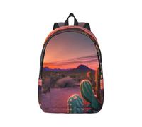 YQxwJL Grand Teton Parco Nazionale Stampa Tela Zaino per Computer Portatile Esterno Casual Borsa da Viaggio Scuola Zaino Libri per Uomini Donne, Tramonto del deserto di cactus, M