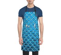 YQxwJL Grembiule con stampa a squame di pesce blu con tasche per uomo e donna, grembiule regolabile adatto per chef camerieri cottura
