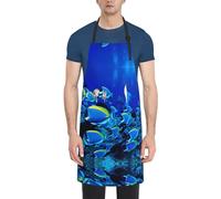 YQxwJL Grembiule con stampa di pesci blu oceano con tasche per uomo e donna, grembiule regolabile adatto per chef camerieri cottura