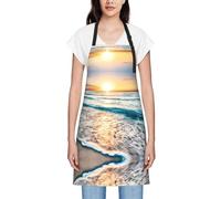 YQxwJL Grembiule da donna con stampa a onde sull'oceano e tramonto sulla spiaggia, impermeabile, con cinghie regolabili, grembiule da cucina per cucinare e cuocere al forno