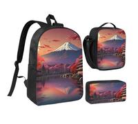 YQxwJL Japan Mount Fuji Paesaggio Stampa 3 Pezzi Zaino Borse con Lunch Box Astuccio Set per Viaggi Lavoro Campeggio Unisex