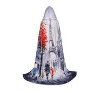 YQxwJL Mantello con cappuccio a lunghezza intera con stampa artistica di albero della città di Parigi Torre Eiffel per adolescenti, mantello lungo e caldo costume da strega da strega