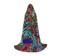 YQxwJL Mantello con cappuccio a lunghezza intera con stampa astratta del mostro per adolescenti, mantello lungo caldo costume da strega vampiro strega