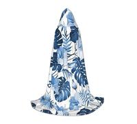 YQxwJL Mantello con cappuccio a lunghezza intera con stampa tropicale con fiori blu per adolescenti, mantello lungo e caldo costume da strega vampiro strega