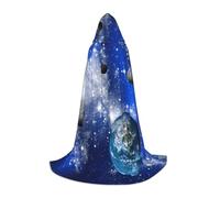 YQxwJL Mantello con cappuccio a lunghezza intera per adolescenti, mantello lungo e caldo con stampa di pianeta galassia, costume da strega vampiro