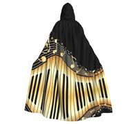 YQxwJL Mantello con cappuccio con stampa di note musicali romanzo mantello di Halloween lungo unisex costume per strega cosplay festa in maschera