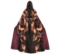YQxwJL Mantello con cappuccio con stampa gotica con rose, costume lungo per feste da donna e da uomo per carnevale