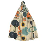 YQxwJL Mantello con cappuccio in stile moderno della metà del secolo con stampa, mantello per Halloween, costume lungo unisex per strega, cosplay, feste in maschera
