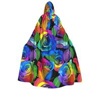 YQxwJL Mantello con cappuccio per adulti con stampa di rose multicolore, mantello lungo per feste, donne, uomini, carnevale, travestimento in maschera