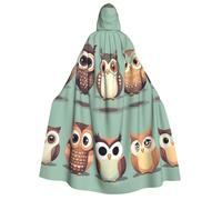 YQxwJL Mantello con cappuccio per Halloween con stampa di gufi dei cartoni animati, per adulti, uomini, donne, mago, vampiro, cavaliere, costume