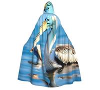YQxwJL Mantello con cappuccio per Halloween con stampa di uccello blu del cielo del mare per adulti uomini donne mago cavaliere vampiro costume