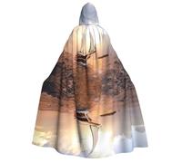 YQxwJL Mantello lungo bianco con stampa di nave a vela al tramonto a lunghezza intera con cappuccio mantello per cosplay per feste di carnevale di Natale