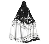 YQxwJL Mantello lungo con cappuccio a forma di tasti di pianoforte con note musicali, per cosplay, Natale, carnevale, feste in costume