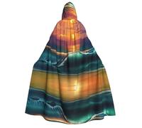 YQxwJL Mantello lungo con cappuccio con stampa tramonto sul mare, mantello lungo per cosplay per feste di carnevale di Natale