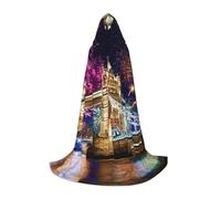 YQxwJL Mantello lungo con stampa del ponte della torre di Londra di notte per adolescenti con cappuccio, mantello di carnevale per feste giovanili Cosplay Dress Up