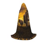 YQxwJL Mantello per Halloween con cappuccio, unisex, per feste in maschera e giochi di ruolo, con stampa elefante, tramonto