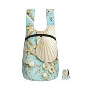 YQxwJL Ocean Sea Beach Seashells Starfish Blue Print Ultra Light Folding Daypack, zaino portatile pieghevole per lo shopping quotidiano