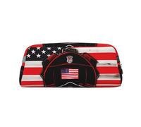 YQxwJL Red Line Firefighter USA Flag Print Large Capacity Pencil Case, astuccio con cerniera, astuccio in pelle resistente per ufficio, viaggio