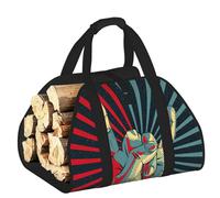 YQxwJL Rock and Roll Print 600D Oxford - Borsa per legna da ardere in legno resistente e impermeabile, con manico rinforzato