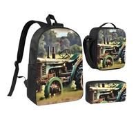 YQxwJL Set di 3 zaini con stampa di Old Tractor Photo Farm con portapranzo, per viaggi, lavoro, campeggio, unisex