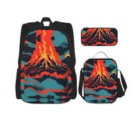 YQxwJL Zaino 3 in 1 con zaino per libri, zaini da viaggio casual con stampa robotica nera, con astuccio, borsa per il pranzo, Vulcano, One size