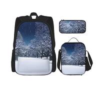 YQxwJL Zaino 3 in 1 set di borse per libri, zaini da viaggio casual, con stampa a pois neri, con astuccio, borsa per il pranzo, Inverno Neve Cade nel Parco, One Size