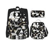 YQxwJL Zaino 3 in 1 set di borse per libri, zaini da viaggio casual con stampa di farfalle blu, con astuccio, borsa per il pranzo, Triangolo d'oro bianco e nero moderno di moda, One Size